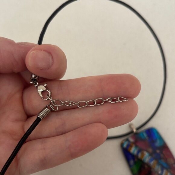 Vintage Dichroic Fused Glass Pendant Necklace Black Cord Adjustable Length - Picture 6 of 6